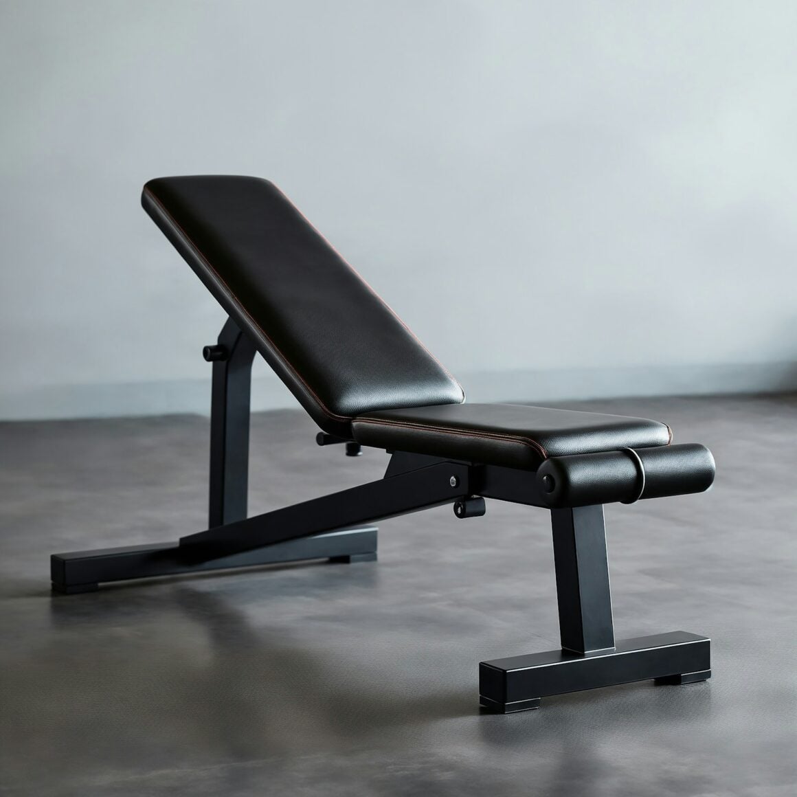 An adjustable weight bench set to an incline